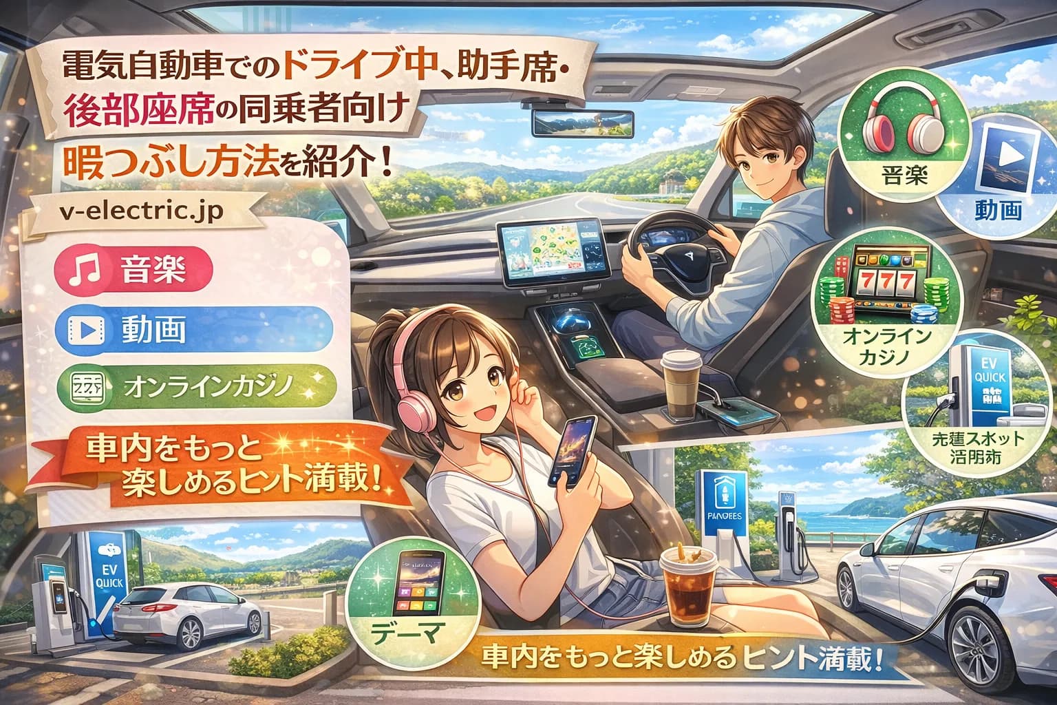 電気自動車でドライブ!同乗者の退屈を解消する過ごし方ガイド